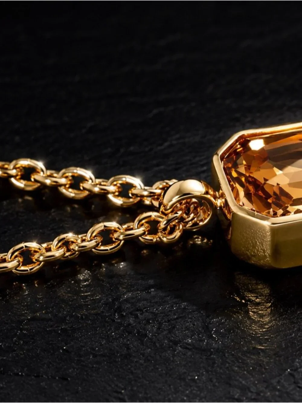 18K Gold plated Chain Necklace with Amber-Tone Faceted Pendant